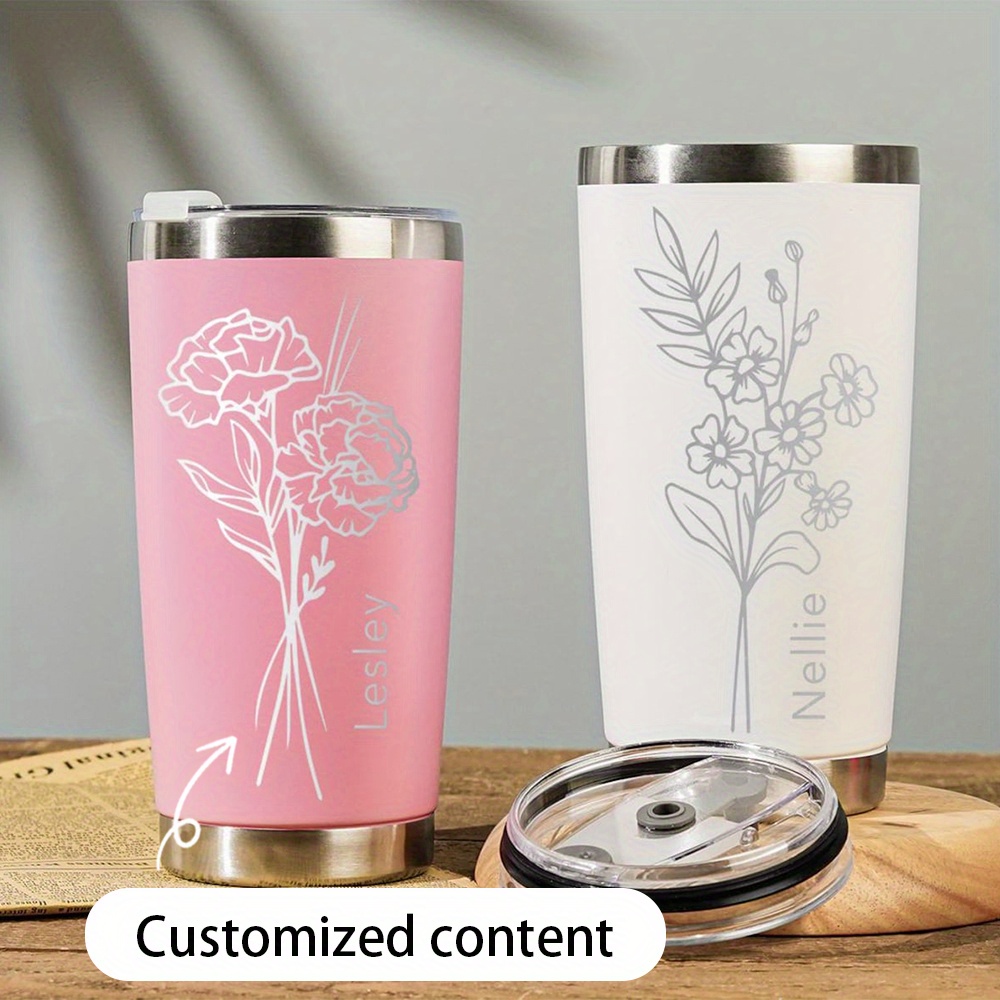 Coffee Equipment Usa - Personalisierter Edelstahl-Becher mit Namen, Nelken-Blume als