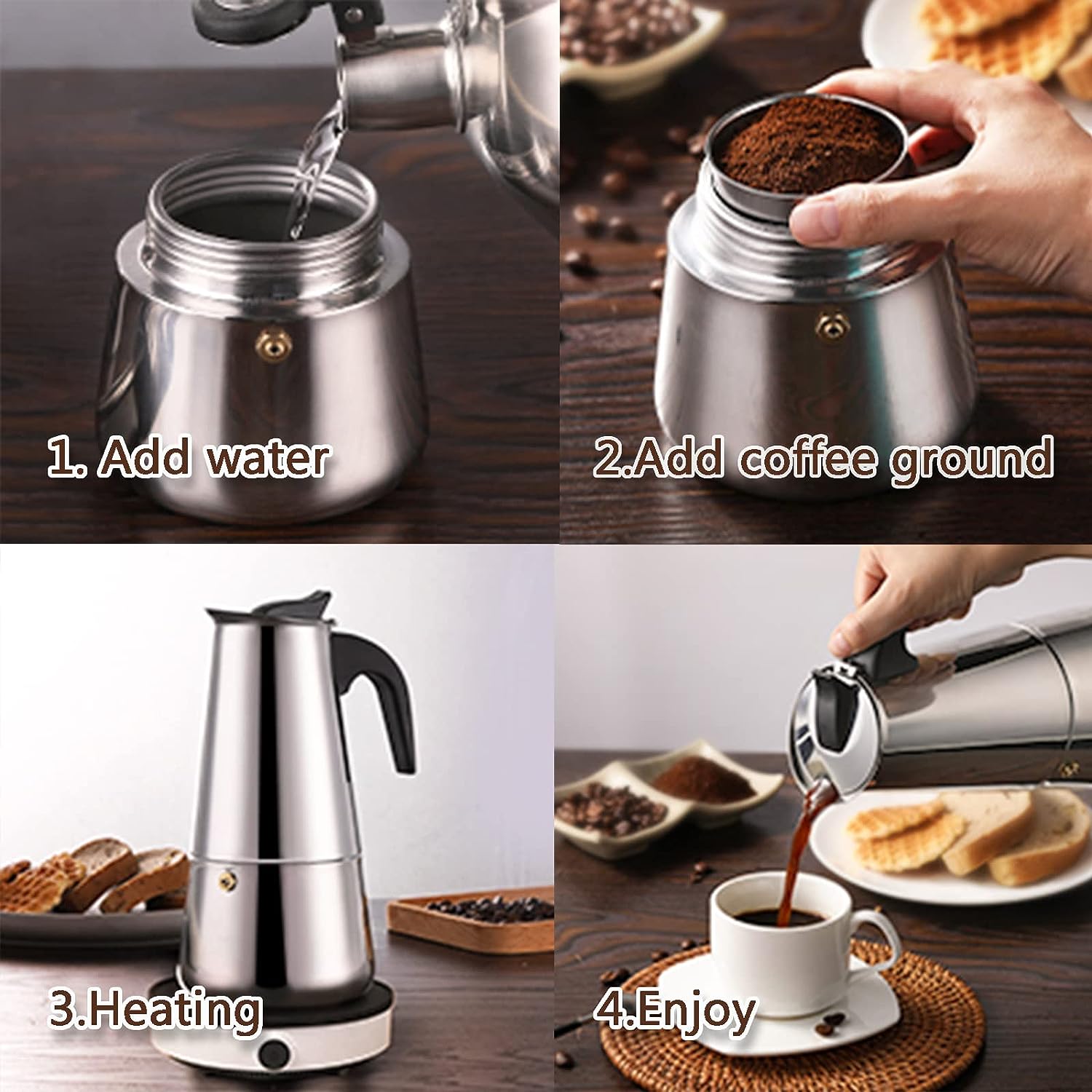 4/6/9 Tassen Moka Pot Caffe Ma – Coffee Equipment Set Bewertung und Preis
